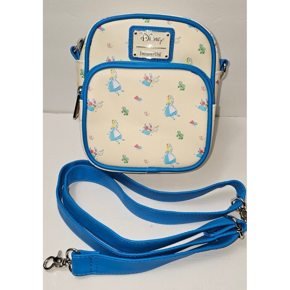 Loungefly Alice Print Cream and Blue Crossbody Bag
